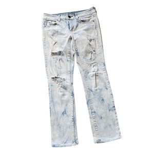 American Eagle acid washed distressed straight stretch jeans size 4 short